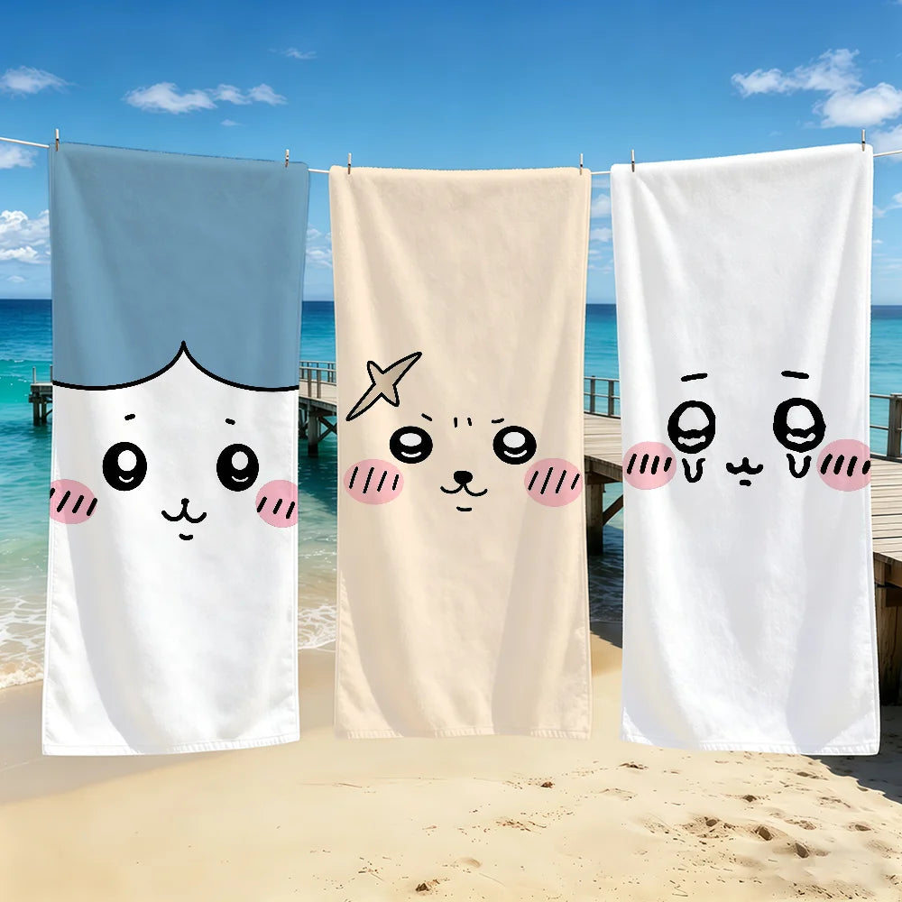 Face Cute C-Chiikawa-ES Towel For Outdoor Camping Beach Towel Super Absorbent Quick-Drying Summer Towel