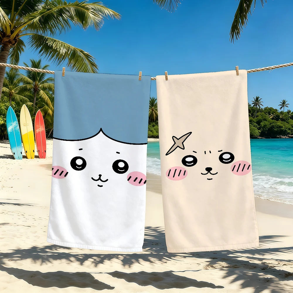 Face Cute C-Chiikawa-ES Towel For Outdoor Camping Beach Towel Super Absorbent Quick-Drying Summer Towel