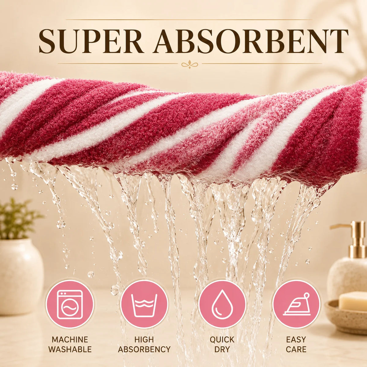 9-Piece Ultra Absorbent Towel Set, Lint-Free & Super Soft Two-Tone Striped Bath Towel Collection, Premium Microfiber Bathroom Towel Set Includes 2 Bath Towels, 4 Face Towels & 3 Hand Towels, Suitable for Bathroom, Spa & Hotel Use